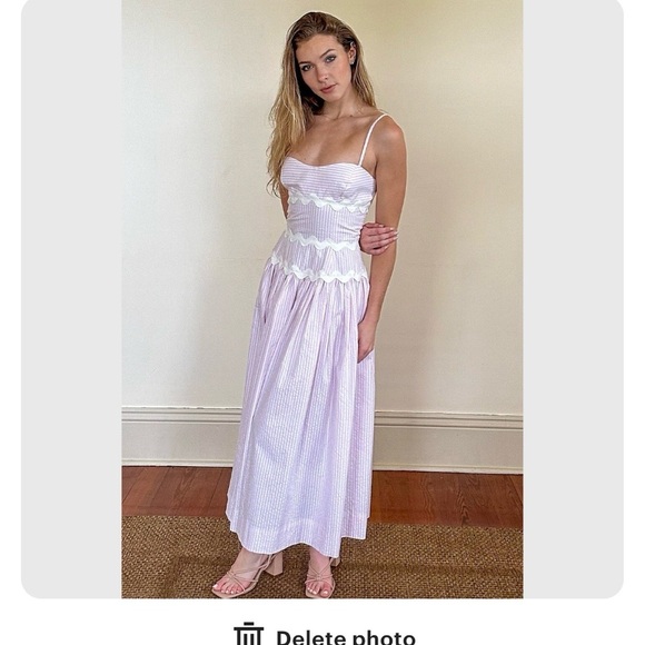 NWOT Classic Seersucker Midi Dress with Spaghetti Straps and Ric Rack Trim. - Picture 5 of 11